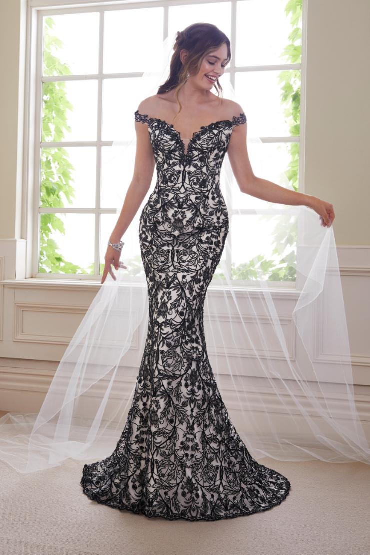 Dramatic Black Fit and Flare Wedding Gown Obsidian