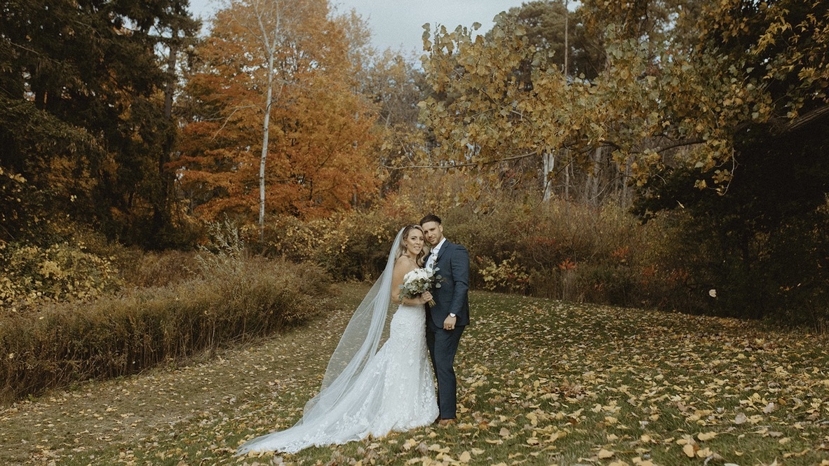 Glowing Bride Wears Sophia Tolli "Leona" for Her Autumn Wedding Desktop Image