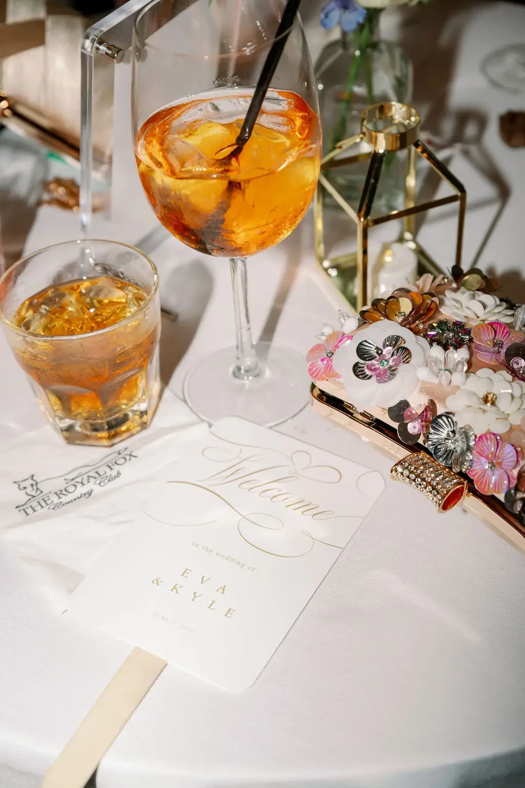 image shows specialty cocktails at a wedding reception