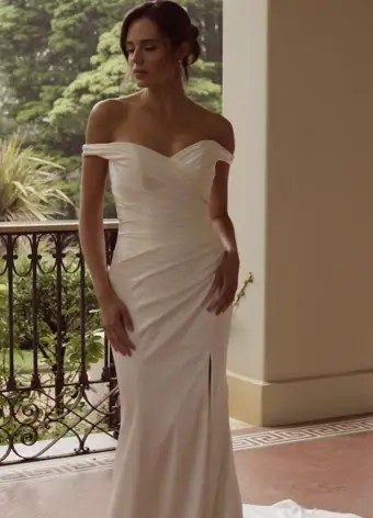 Satin Wedding Dress with Illusion Back Ruby $1 autoplay loop mute thumbnail