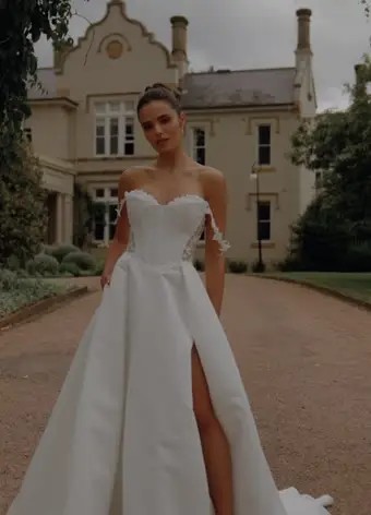 Elegant Ballgown with Lace and Boning Details Rue $1 autoplay loop mute thumbnail