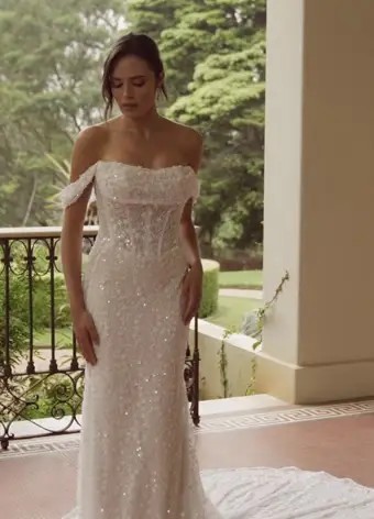 Beaded Wedding Dress with Semi-Sheer Side Panels Sun $1 autoplay loop mute thumbnail