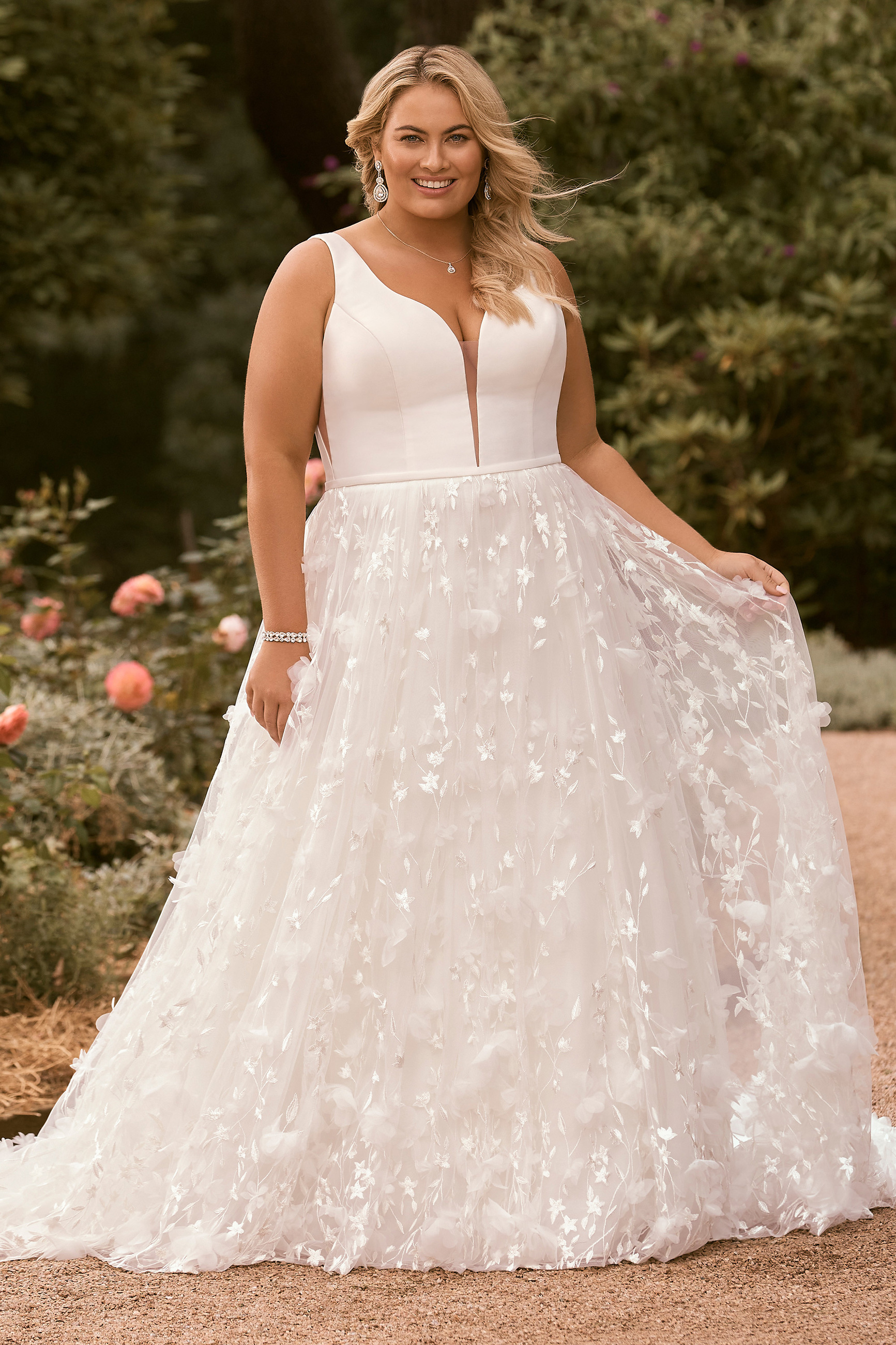 Dreamy Bridal Gown with Three-Dimensional Lace Flowers Delilah $1 autoplay loop mute thumbnail