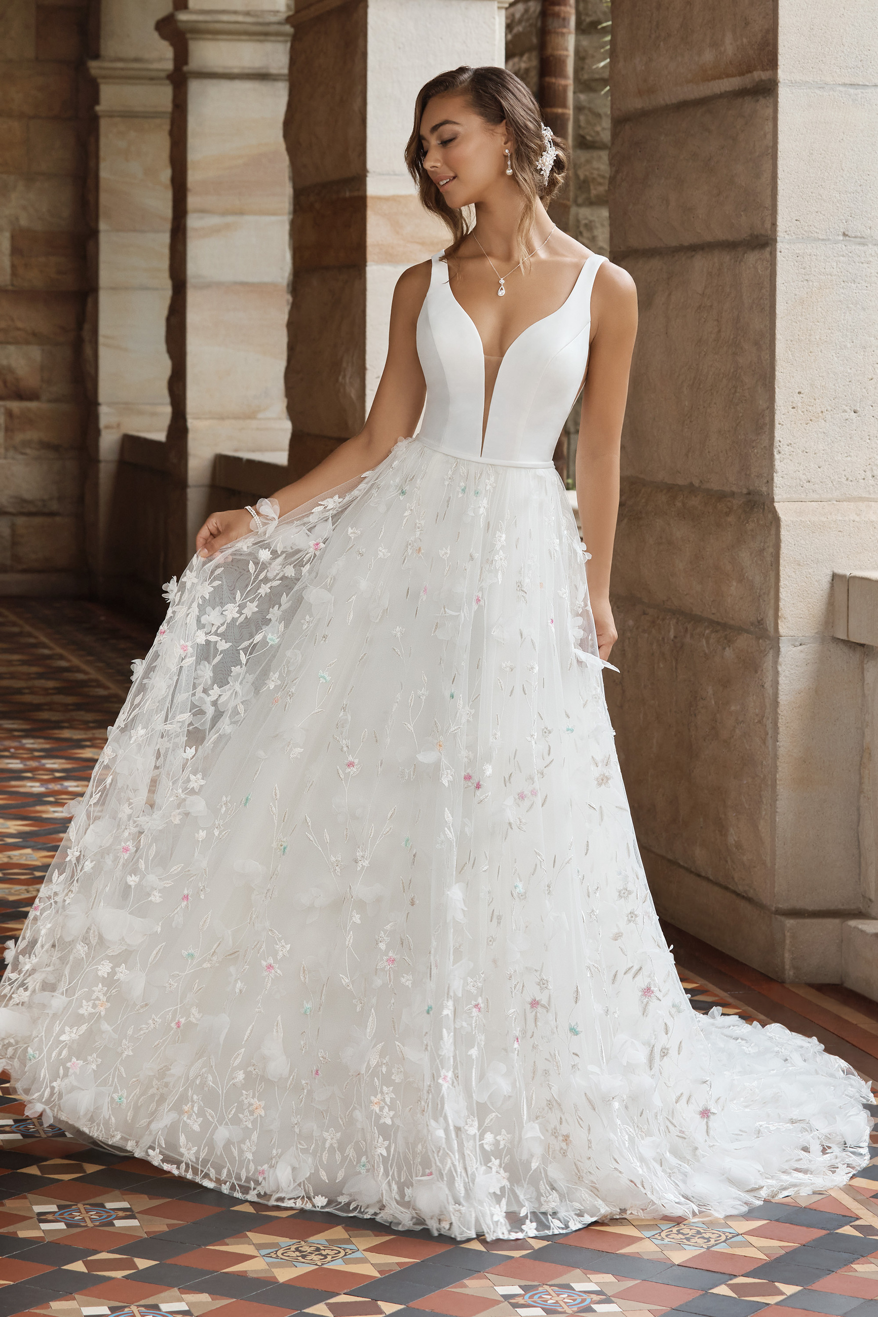 Wedding Dress with Three-Dimensional Lace Flowers Delilah $3 autoplay loop mute thumbnail