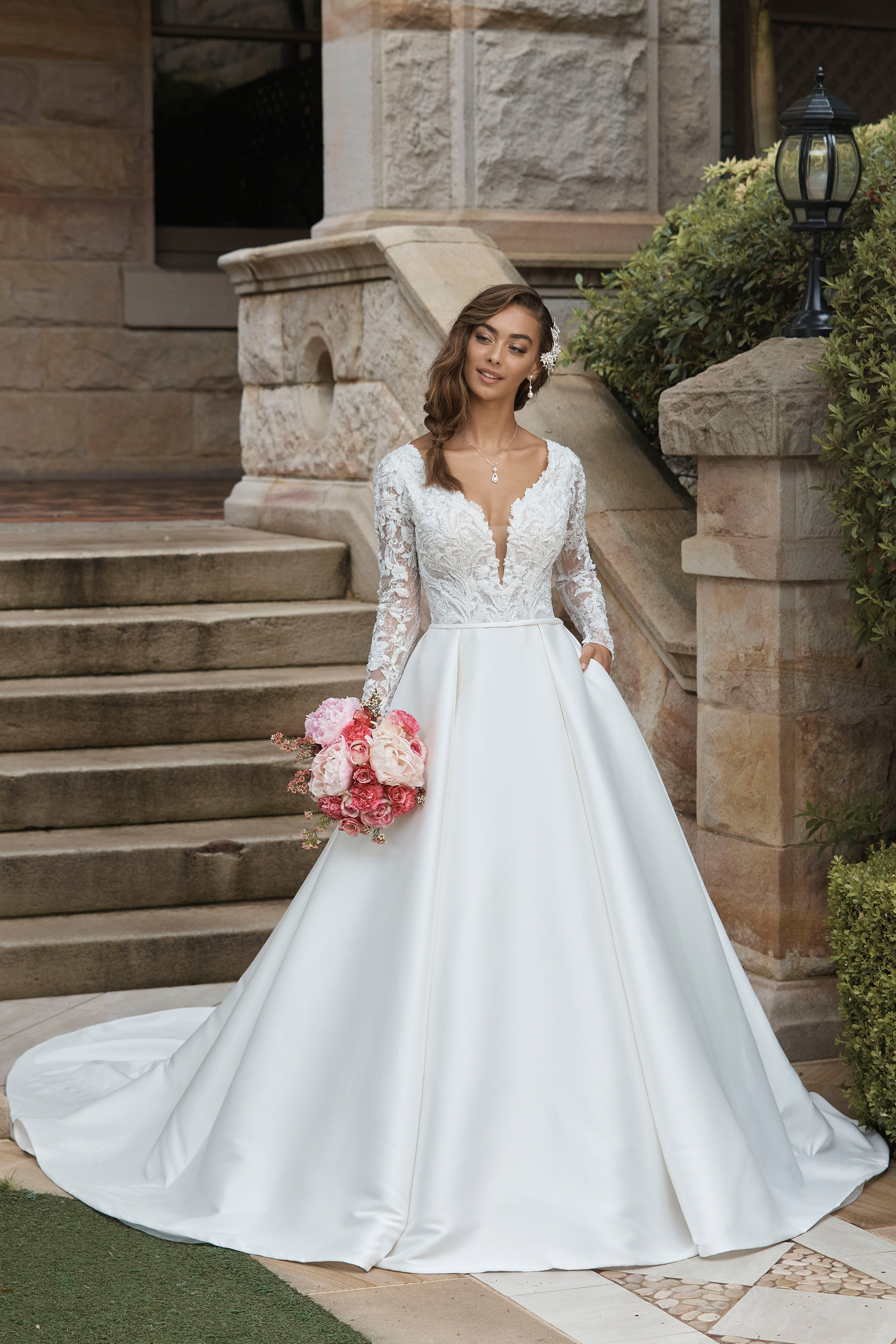 Dreamy Winter Wedding Dress with Lace Sleeves