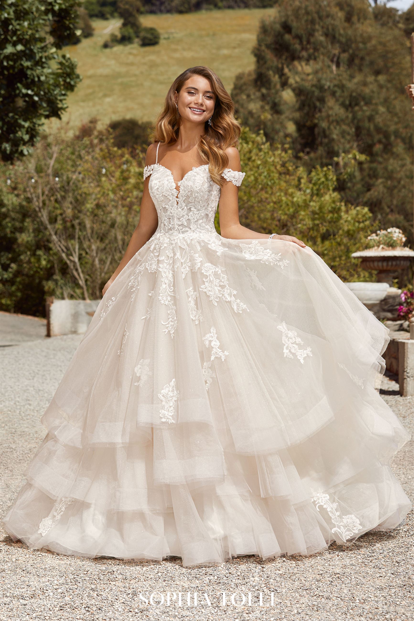 Floral Princess Wedding Dress with Glitter Tulle