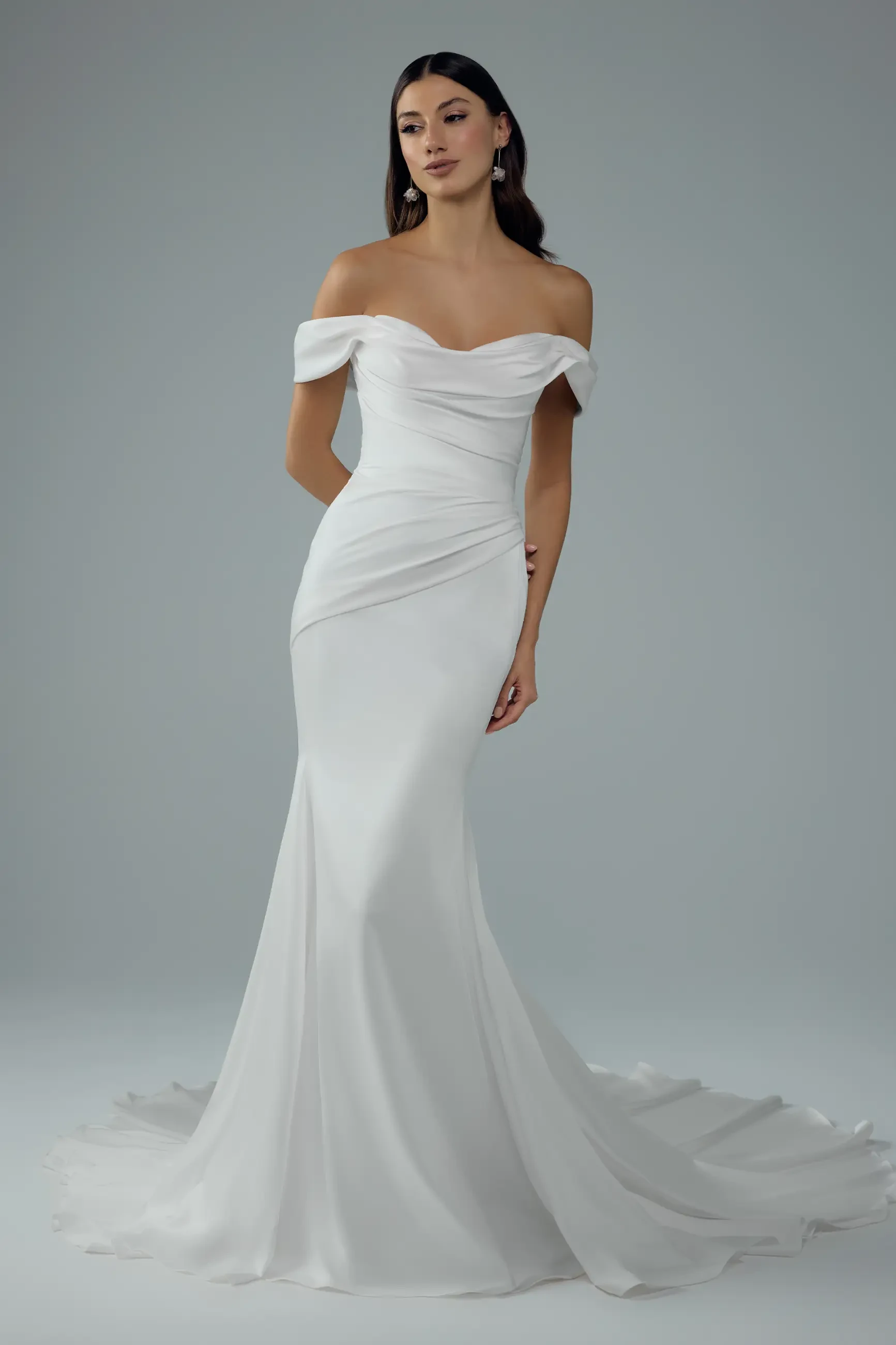 Satin Wedding Dress with Draping Ava $1 autoplay loop mute thumbnail