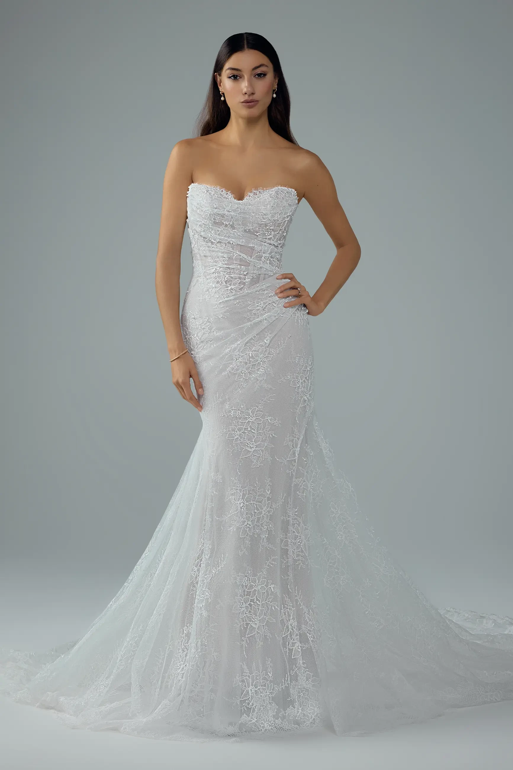 Strapless Overlace Wedding Dress with Pearls Clancy $1 autoplay loop mute thumbnail
