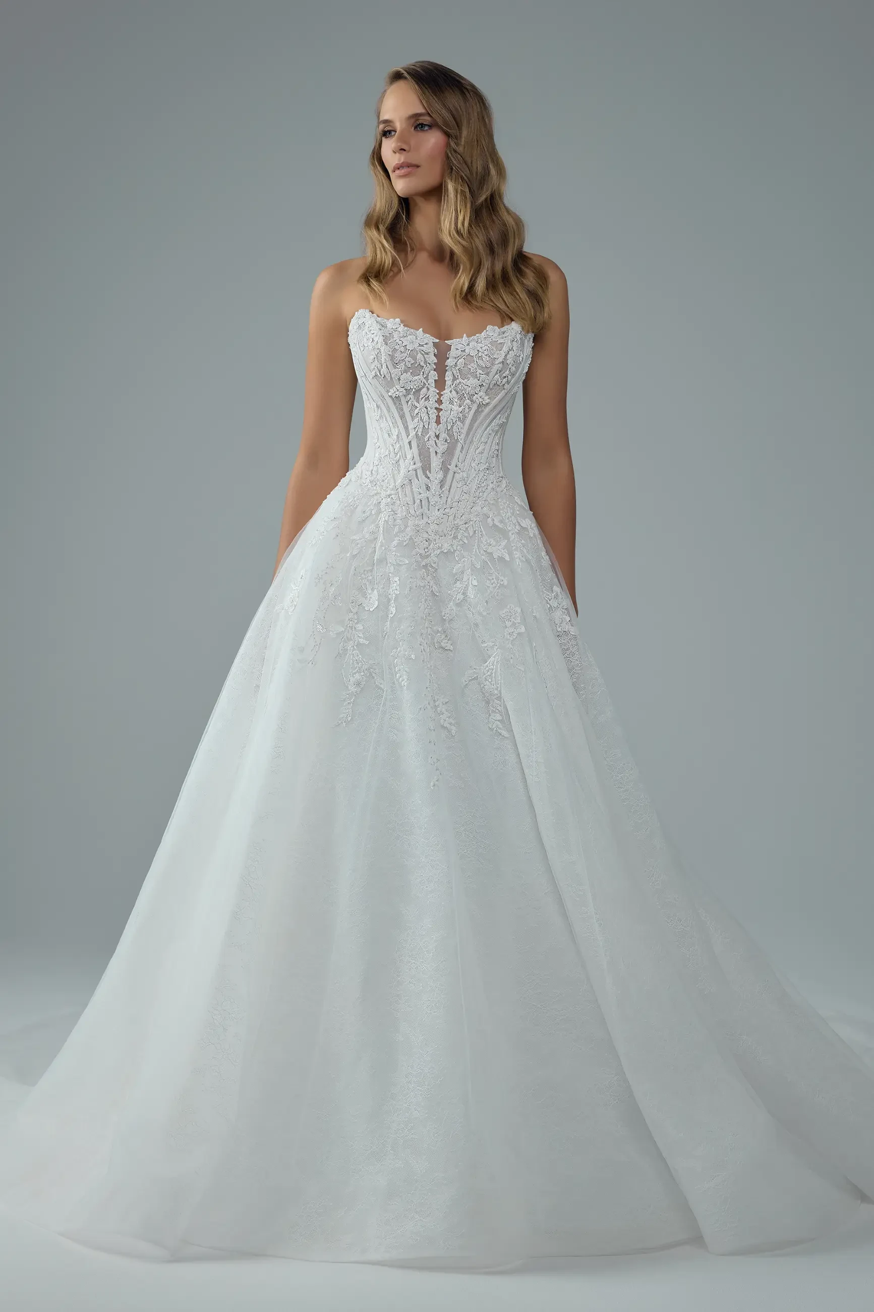 Strapless Ball Gown Wedding Dress with Plunging Neckline Neeve $2 autoplay loop mute thumbnail