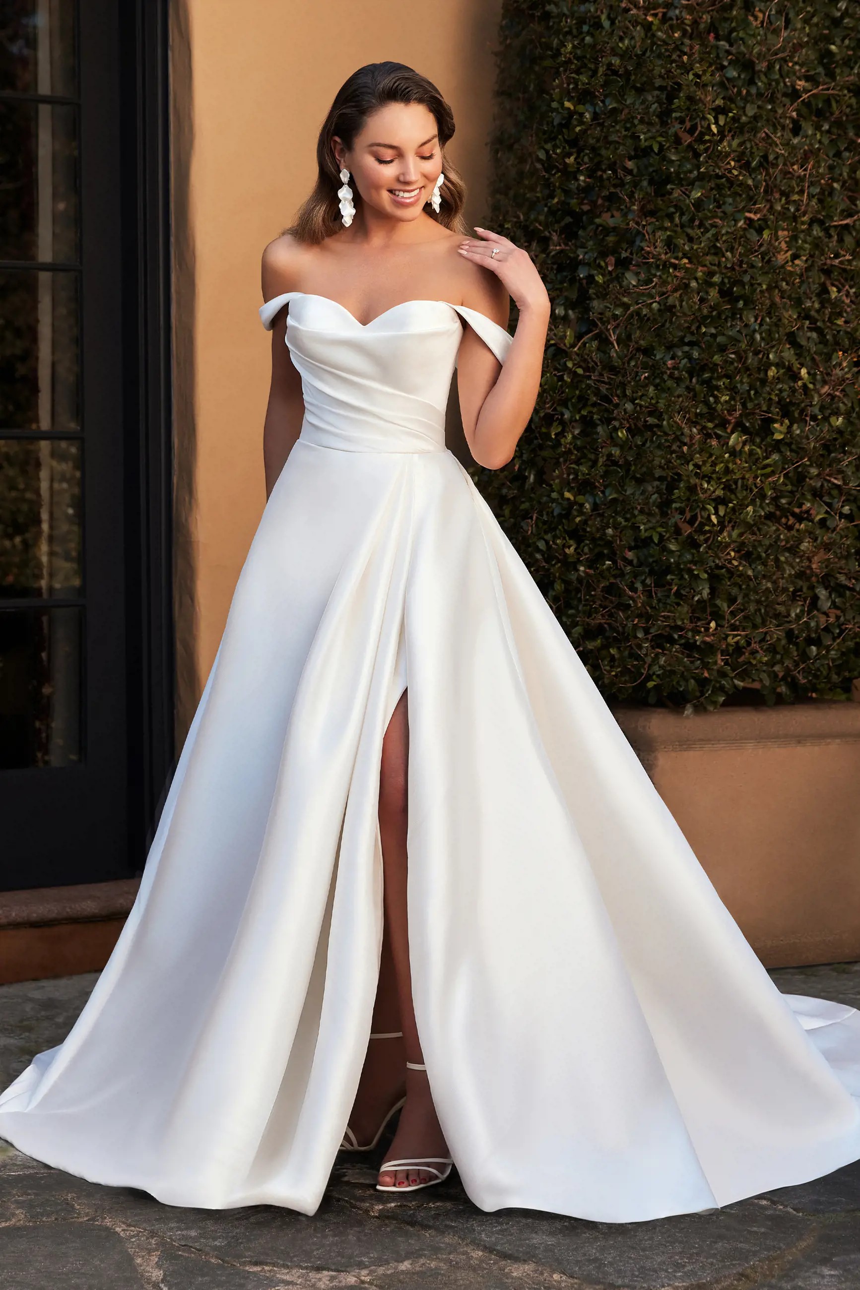 Pearl Mikado Ball Gown with Sexy Skirt Slit Ansel $1 autoplay loop mute thumbnail