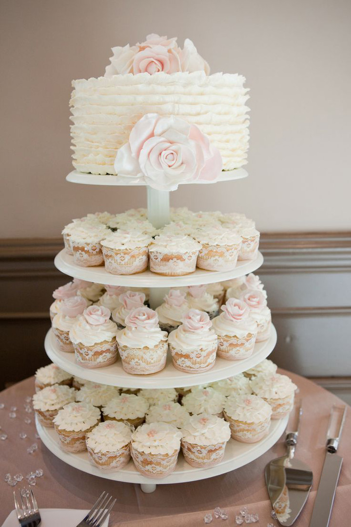 white ruffle wedding cake