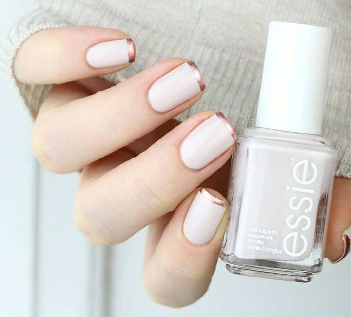 rose gold french tip wedding nails 