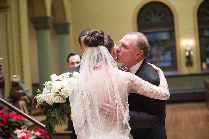 Ballerina Bun + Red Lip + "Andria" = Winter Wedding Perfection