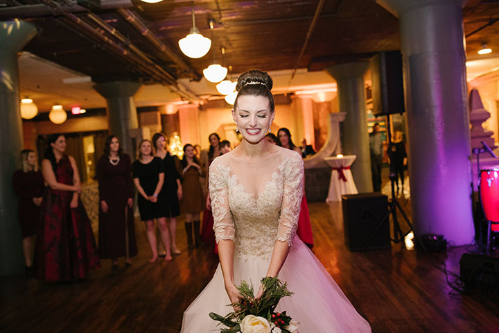 Ballerina Bun + Red Lip + "Andria" = Winter Wedding Perfection