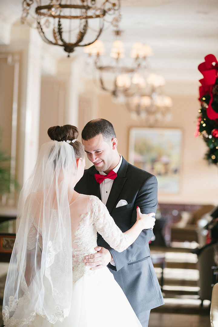 Ballerina Bun + Red Lip + "Andria" = Winter Wedding Perfection