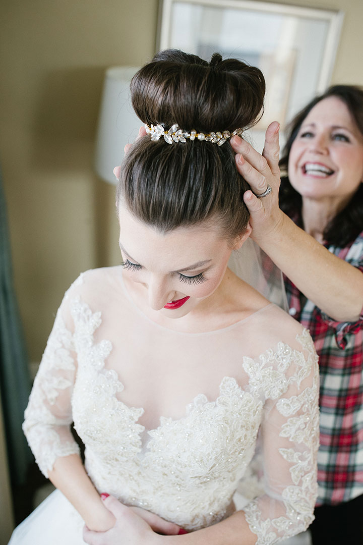 Ballerina Bun + Red Lip + "Andria" = Winter Wedding Perfection