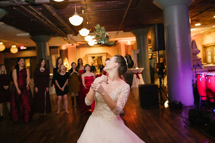 Ballerina Bun + Red Lip + "Andria" = Winter Wedding Perfection