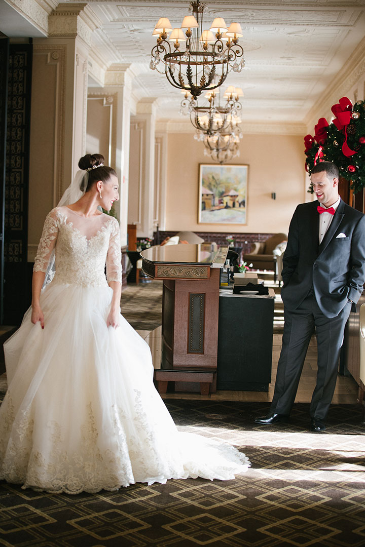 Ballerina Bun + Red Lip + "Andria" = Winter Wedding Perfection