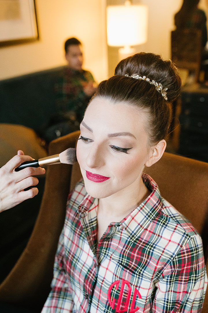 Ballerina Bun + Red Lip + "Andria" = Winter Wedding Perfection