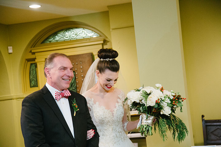 Ballerina Bun + Red Lip + "Andria" = Winter Wedding Perfection