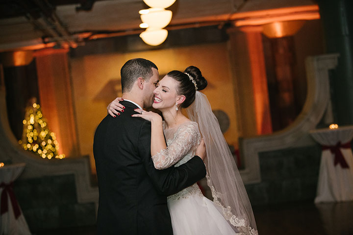 Ballerina Bun + Red Lip + "Andria" = Winter Wedding Perfection