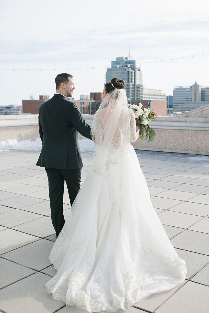 Ballerina Bun + Red Lip + "Andria" = Winter Wedding Perfection