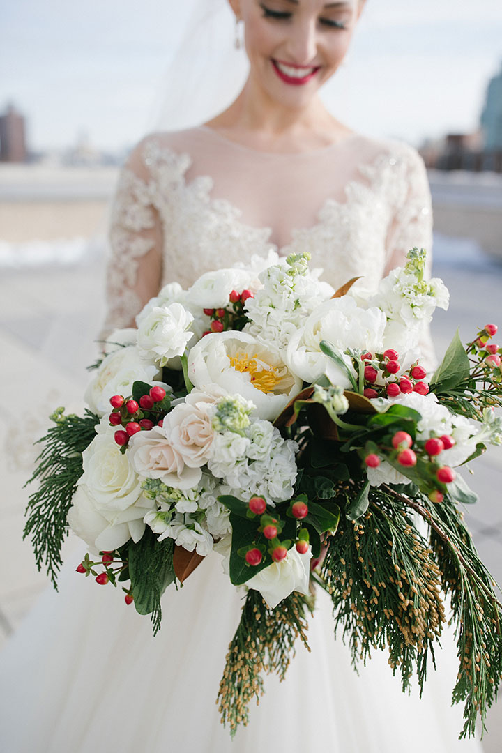 Ballerina Bun + Red Lip + "Andria" = Winter Wedding Perfection