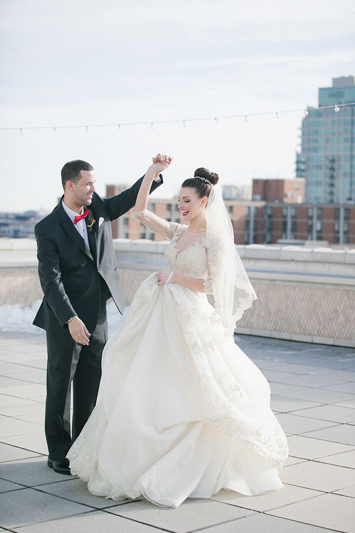Ballerina Bun + Red Lip + "Andria" = Winter Wedding Perfection