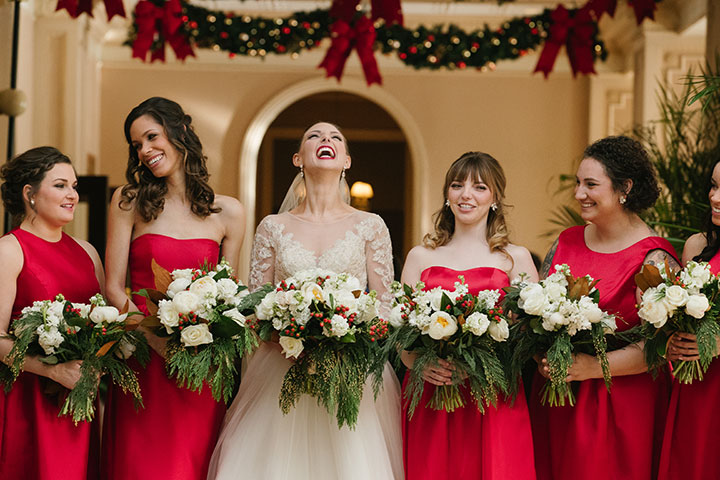 Ballerina Bun + Red Lip + "Andria" = Winter Wedding Perfection