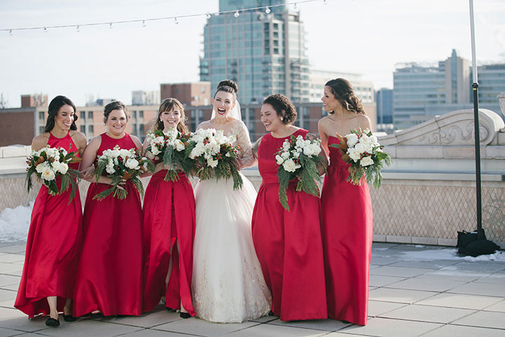 Ballerina Bun + Red Lip + "Andria" = Winter Wedding Perfection