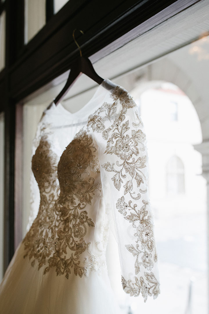 Ballerina Bun + Red Lip + "Andria" = Winter Wedding Perfection
