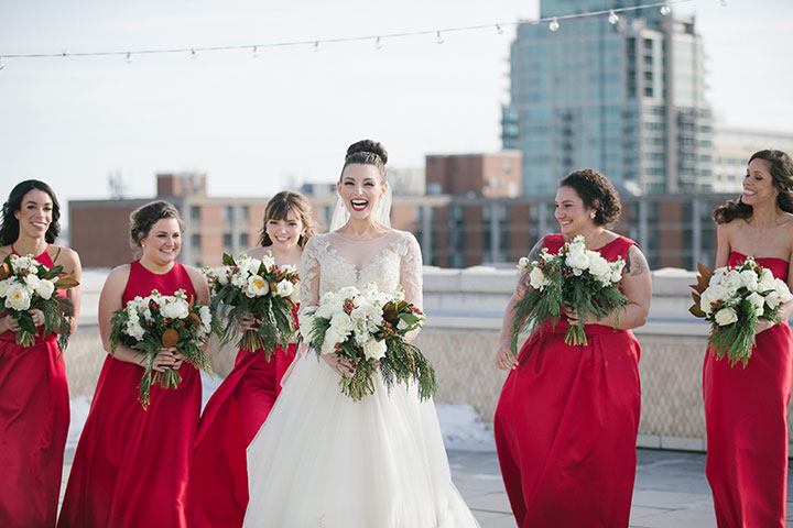 Ballerina Bun + Red Lip + "Andria" = Winter Wedding Perfection
