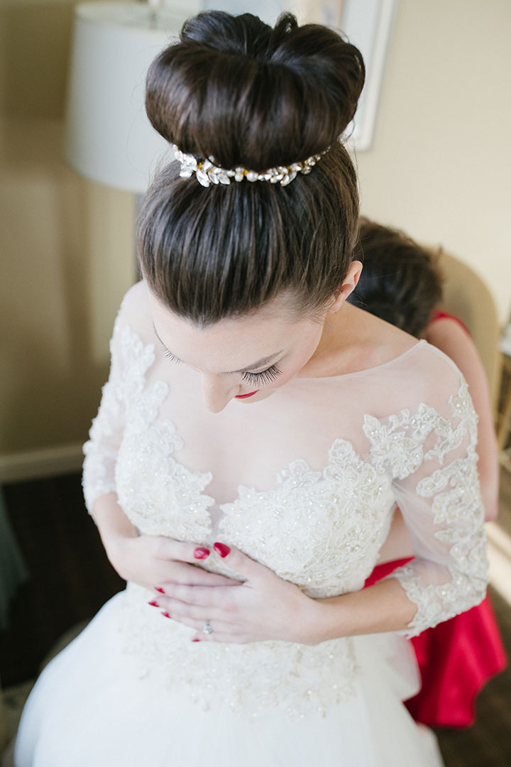 Ballerina Bun + Red Lip + "Andria" = Winter Wedding Perfection