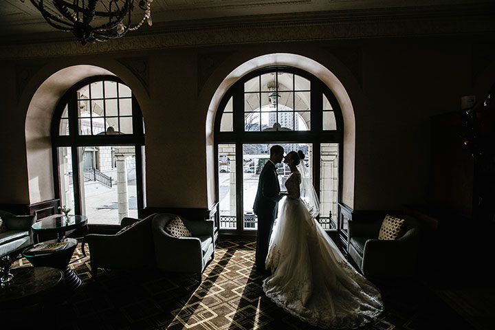Ballerina Bun + Red Lip + "Andria" = Winter Wedding Perfection