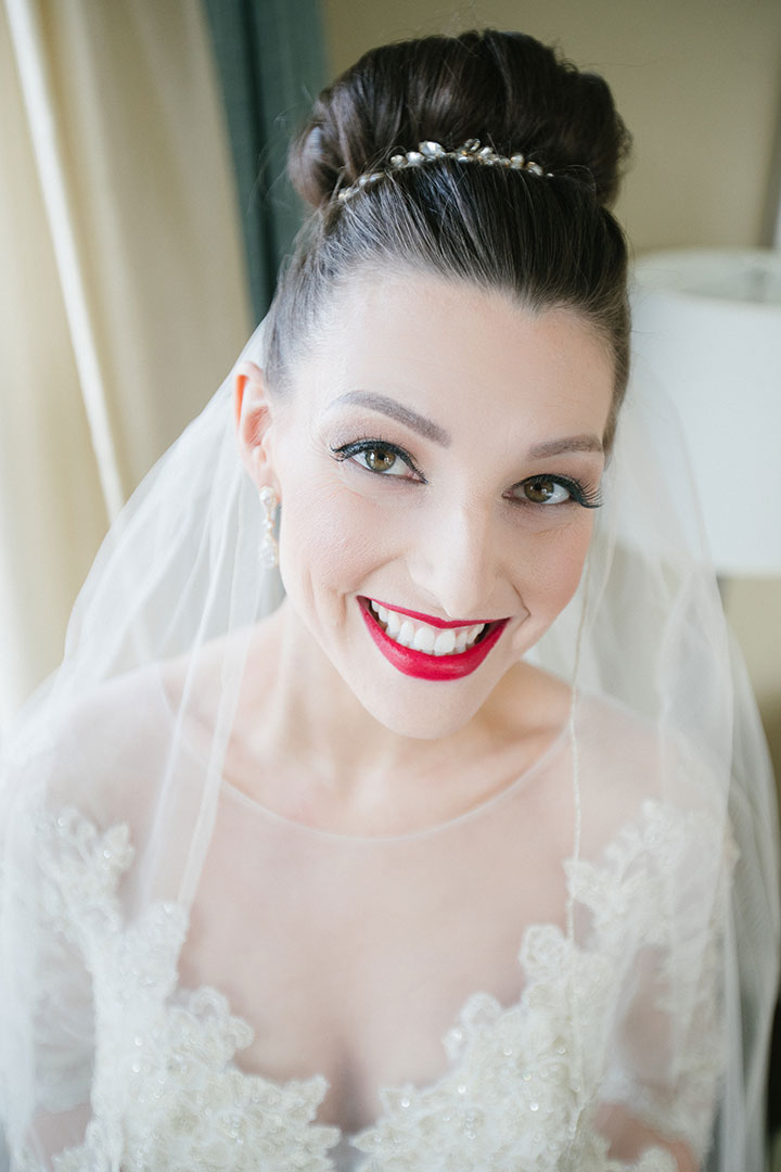Ballerina Bun + Red Lip + "Andria" = Winter Wedding Perfection