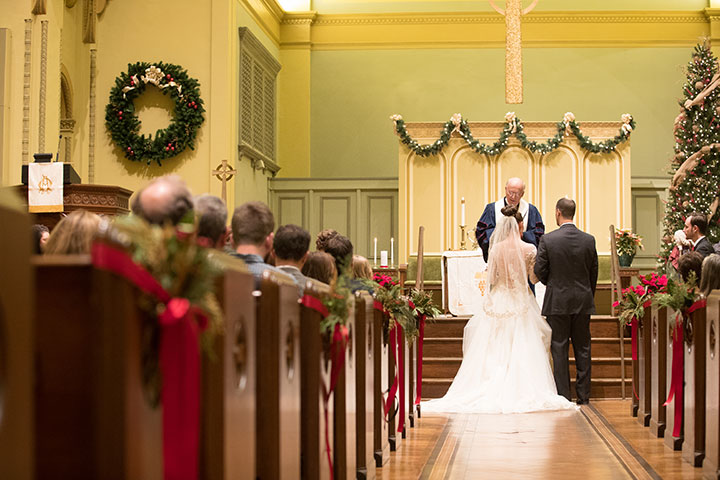 Ballerina Bun + Red Lip + "Andria" = Winter Wedding Perfection
