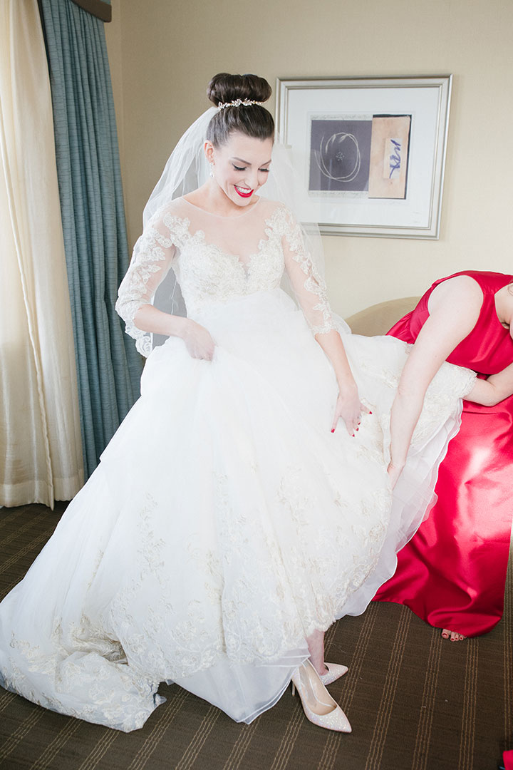 Ballerina Bun + Red Lip + "Andria" = Winter Wedding Perfection