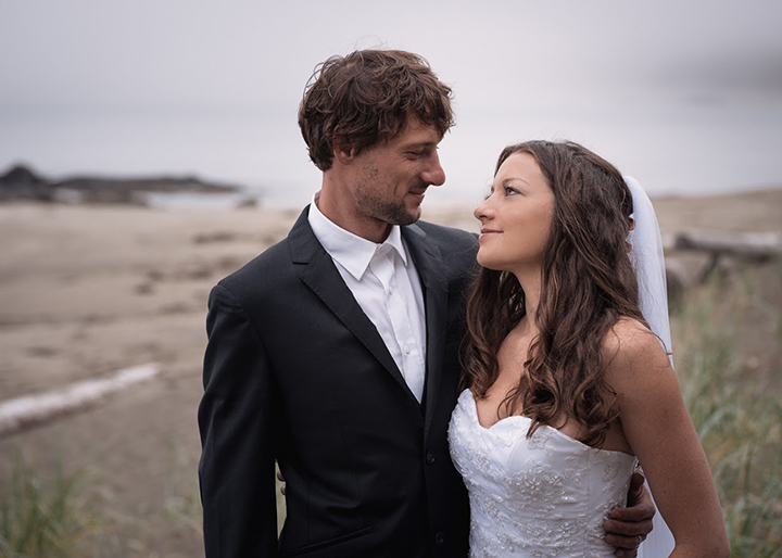 Magical Backcountry Wedding Wearing Sophia Tolli
