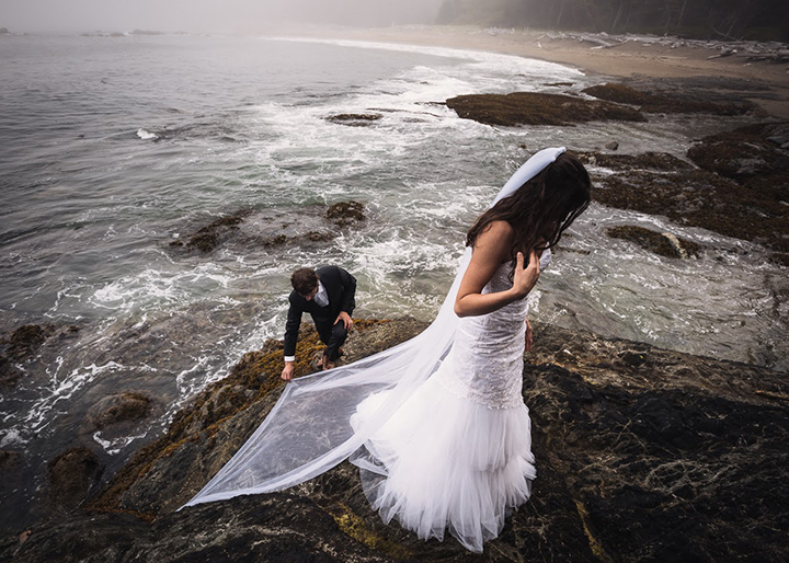 Magical Backcountry Wedding Wearing Sophia Tolli