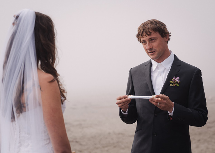 Magical Backcountry Wedding Wearing Sophia Tolli