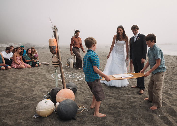 Magical Backcountry Wedding Wearing Sophia Tolli