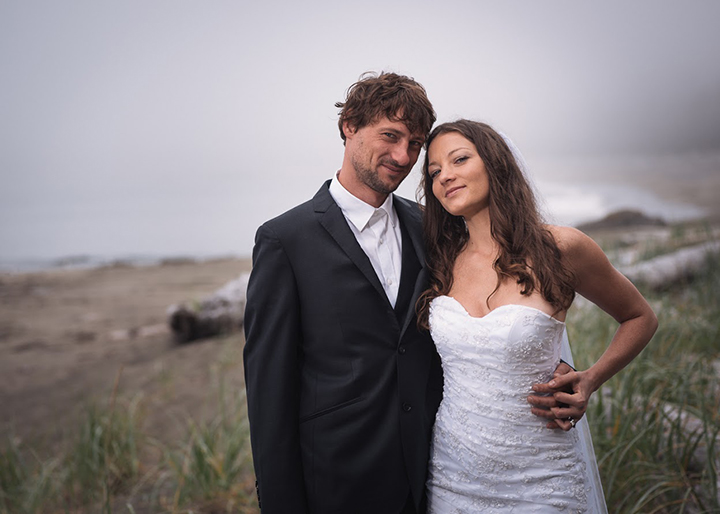 Magical Backcountry Wedding Wearing Sophia Tolli