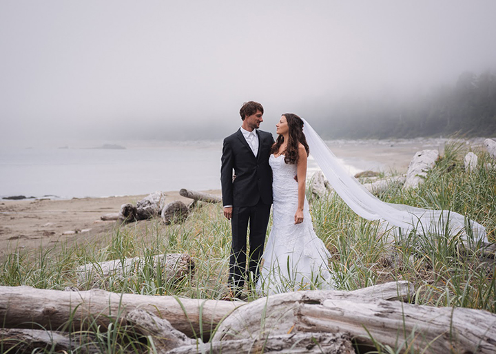 Magical Backcountry Wedding Wearing Sophia Tolli
