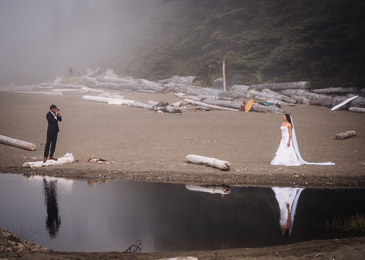 Magical Backcountry Wedding Wearing Sophia Tolli