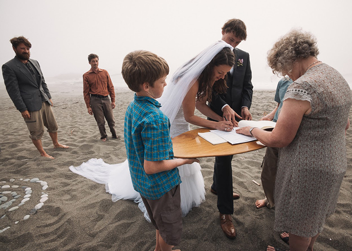 Magical Backcountry Wedding Wearing Sophia Tolli