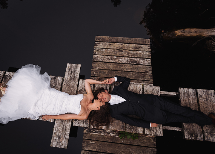 Magical Backcountry Wedding Wearing Sophia Tolli