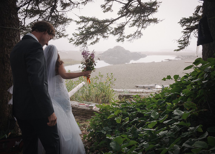 Magical Backcountry Wedding Wearing Sophia Tolli