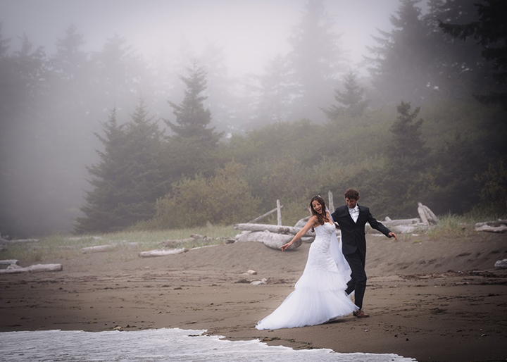 Magical Backcountry Wedding Wearing Sophia Tolli