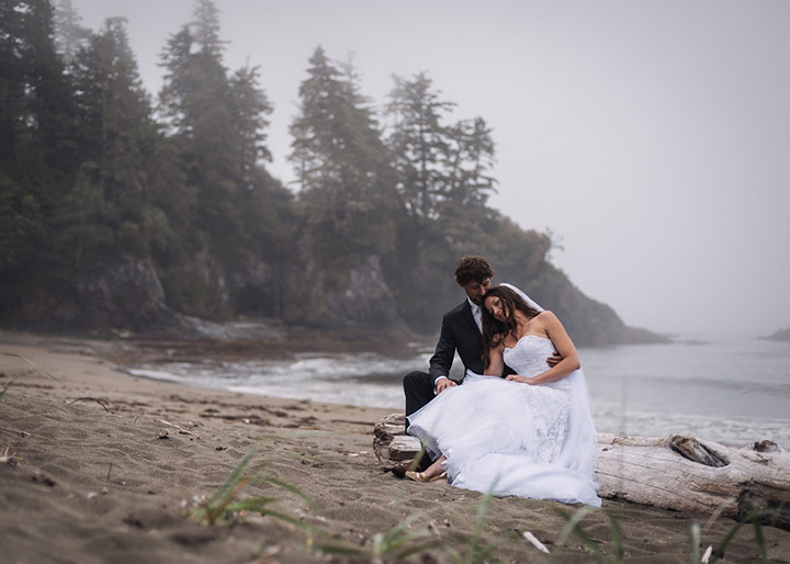 Magical Backcountry Wedding Wearing Sophia Tolli