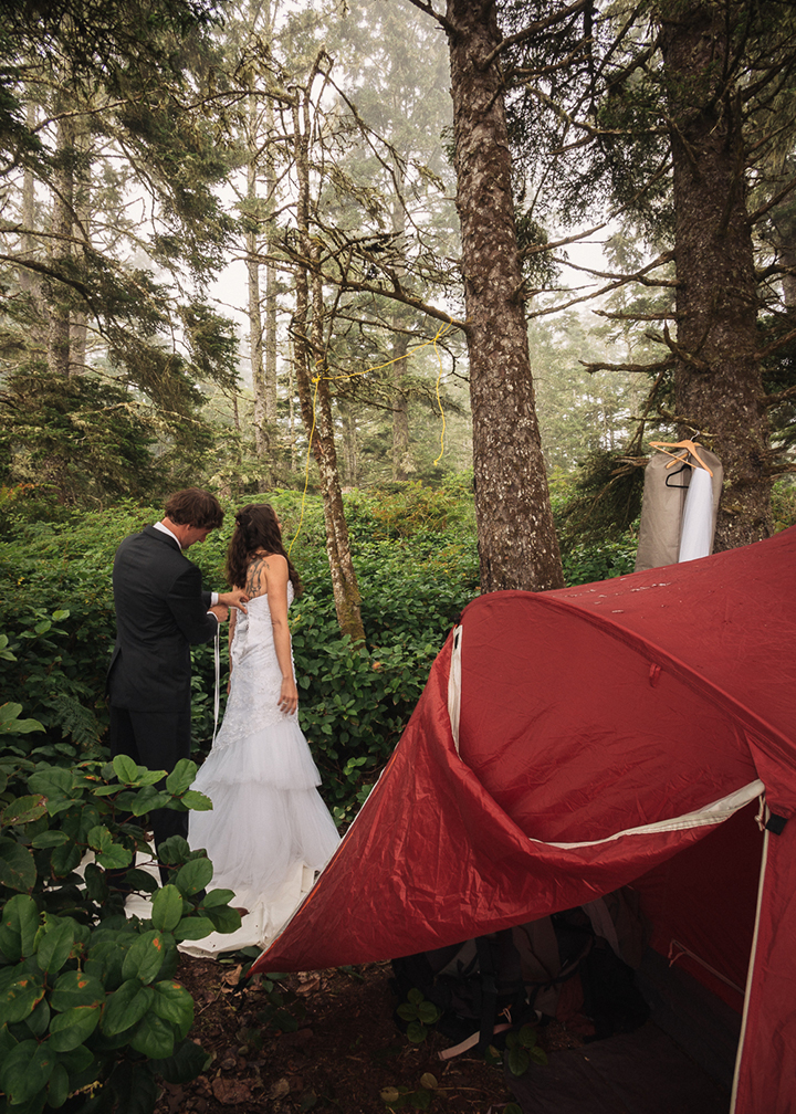 Magical Backcountry Wedding Wearing Sophia Tolli